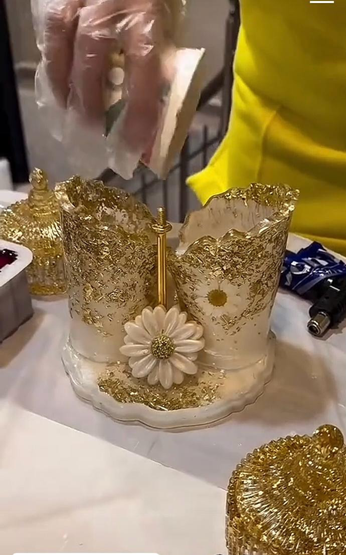 White and Golden Resin Stand/Pen Holder