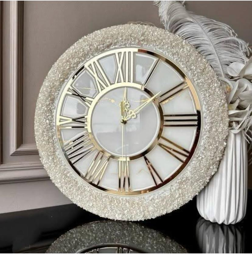 White Golden Resin Wall Clock